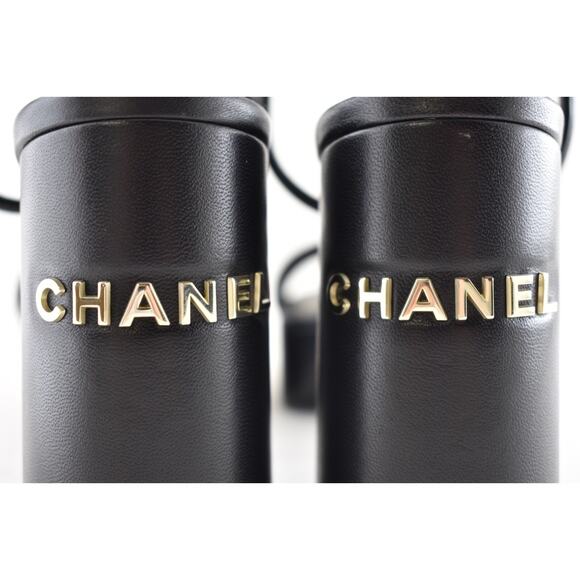 Chanel 24C Black Lambskin Leather Logo Platform Ankle Strap Block Heel Sandal 41 - Picture 13 of 14